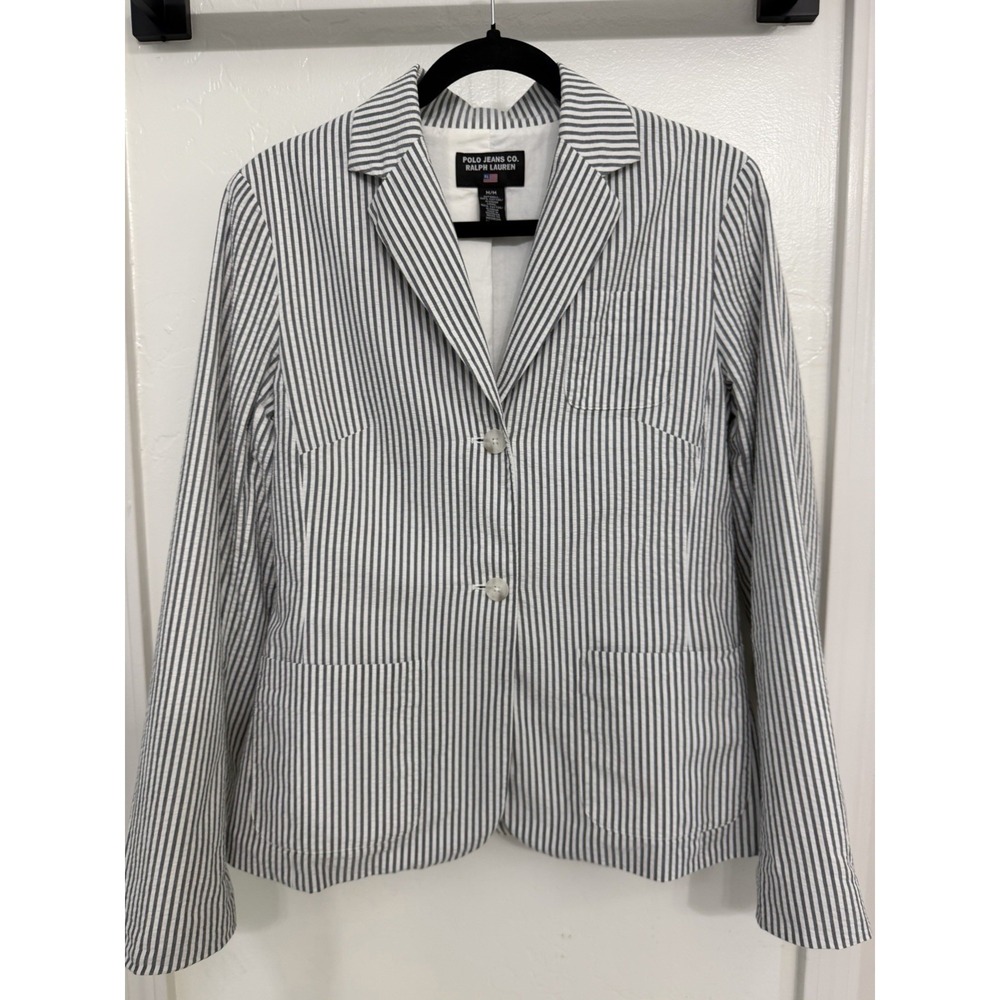 Polo Jeans Ralph Lauren Gray White Seersucker Blazer Preppy Nautical Capsule M